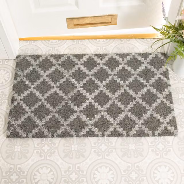 Artsy Grey Trellis Graphic Doormat, W/D: 45 x 75 cm