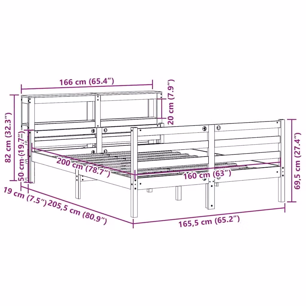 Berkfield Home Rustic Brown Solid Wood Bed Frame with Headboard and Side Compartments, W/D/H: 160 x 200 x 82 cm