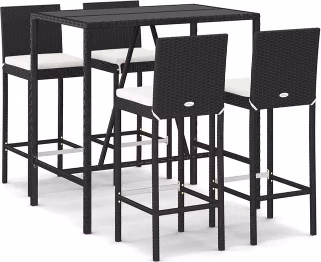Berkfield Home 5 Piece Black Poly Rattan Garden Bar Set with Cushions