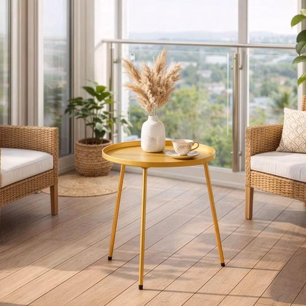 KORVIXA Gold Round Metal Side Table – 3