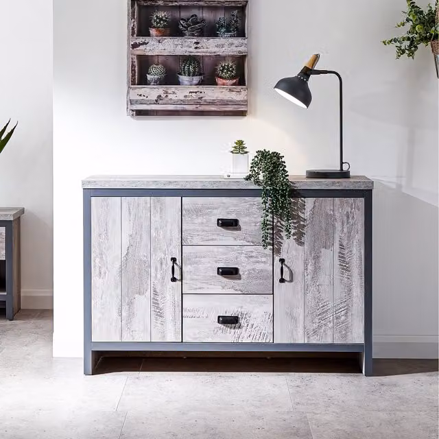 GFW Boston Industrial Sideboard with 2 Doors and 3 Drawers in Grey, W/D/H: 113 x 39 x 74.6 cm – 6