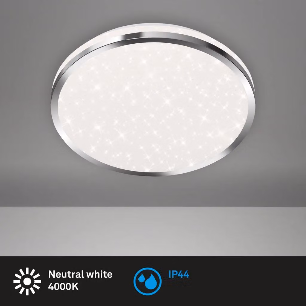 Briloner Chrome IP44 12W LED Ceiling Light with Star Effect for Bathrooms in Silver – 2