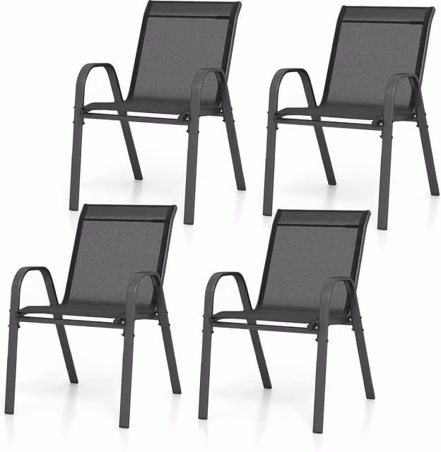 Gymax Set of 4 Stackable Metal Patio Dining Chairs with Armrests in Matt Black