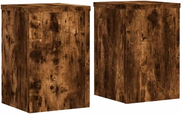 Berkfield Home Set of 2 Modern Square Plant Stands in Smoked Oak Brown, W/D/H: 20 x 20 x 30 cm