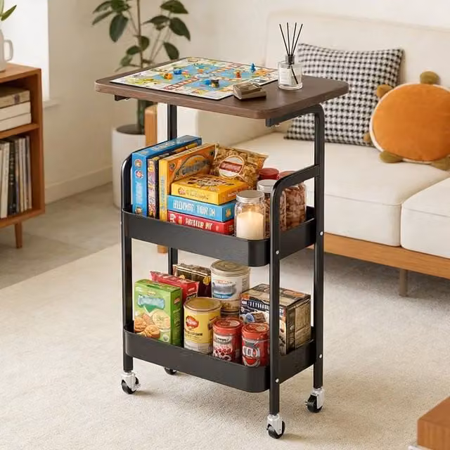 PAWNORA 3-Tier Modern Metal Kitchen Trolley Cart in Black
