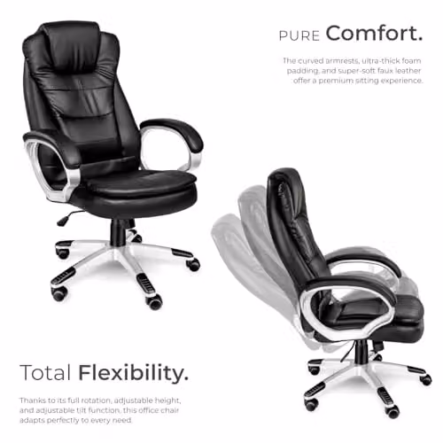 tectake Zulu Executive Office Chair in Black with Faux Leather Upholstery and Headrest – 4