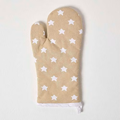 Homescapes Cotton Oven Glove in Beige and White