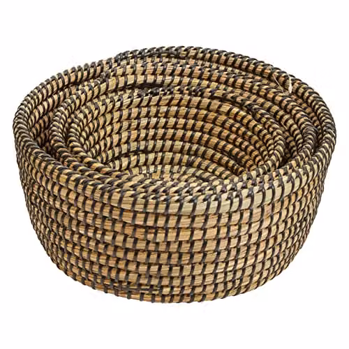 Premier Housewares Lidi Set of Three Natural Straw Baskets with Black Detail, W/D/H: 30 x 30 x 13 cm – 3