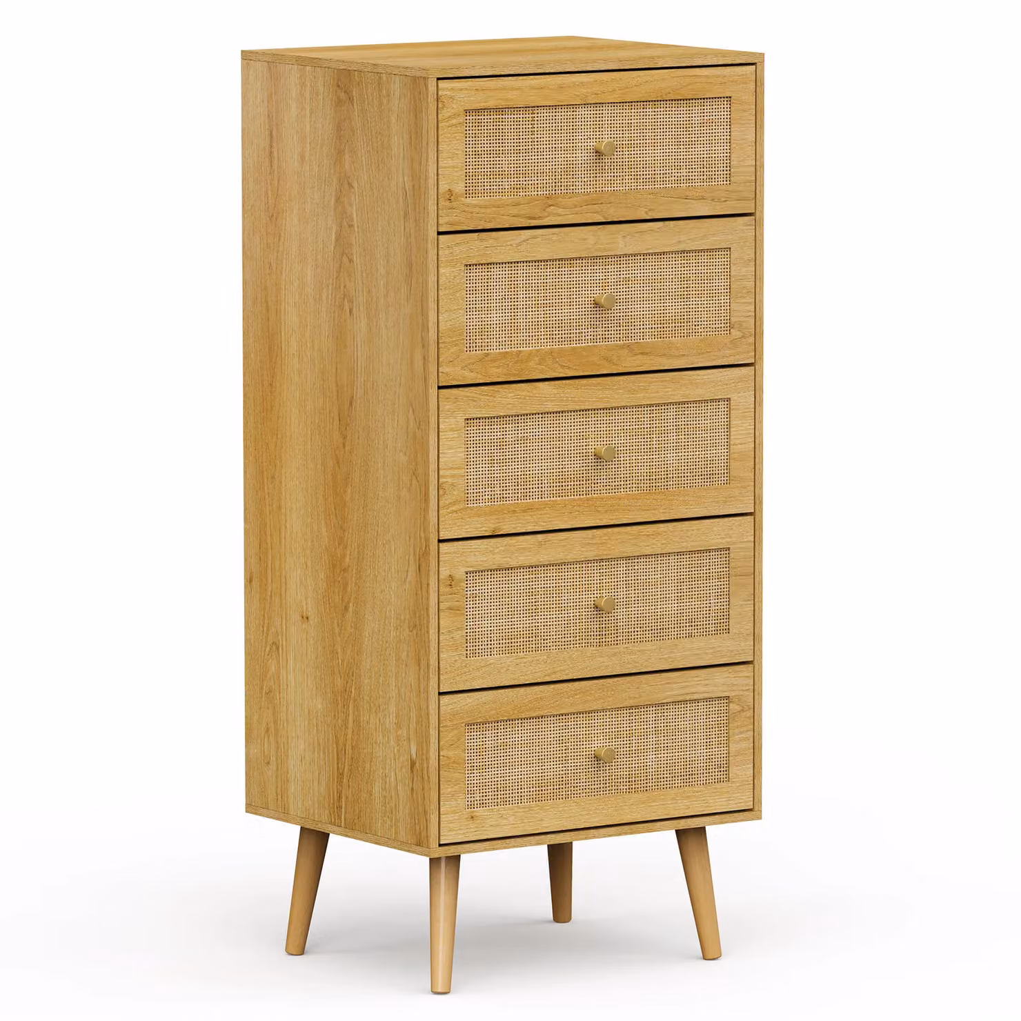VonHaus Sienna 5 Drawer Rattan Fronted Tall Chest of Drawers in Natural Sand and Gold, W/D/H: 40.0 x 48.0 x 113.5 cm – 3