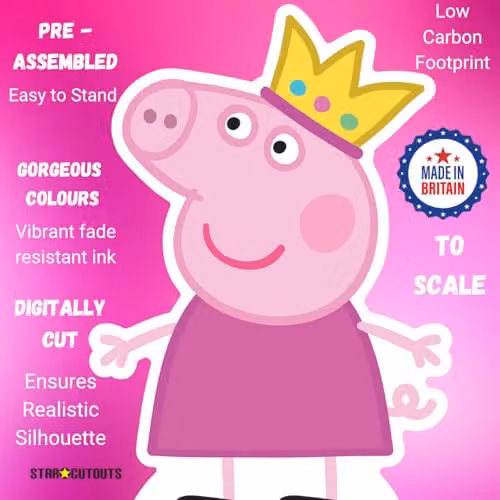 Star Cutouts Peppa Pig SC959 Crown Mini Cardboard Cutout, Multicolour, Height: 90 cm – 3