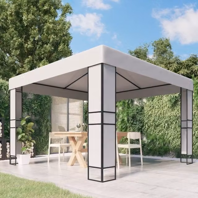 Berkfield Home Double Roof Gazebo in White, W/D/H: 300 x 300 x 273 cm