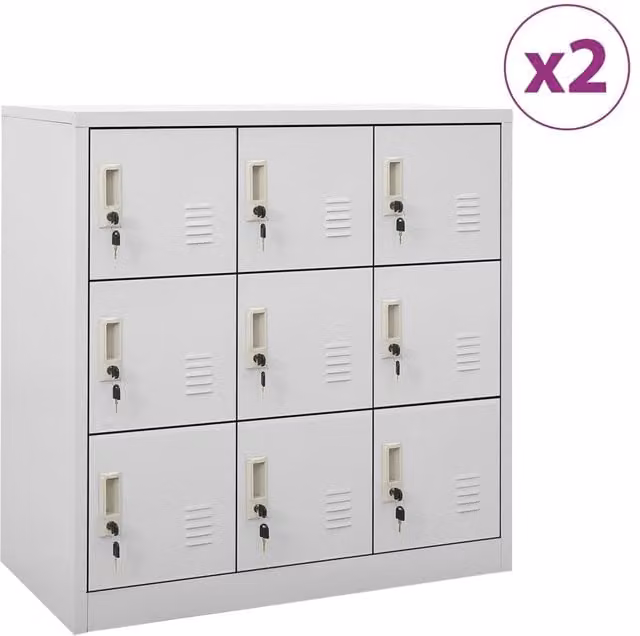 Berkfield Home Metal Locker Cabinets, 2 Pack, Matt Grey, W/D/H: 90 x 45 x 92.5 cm