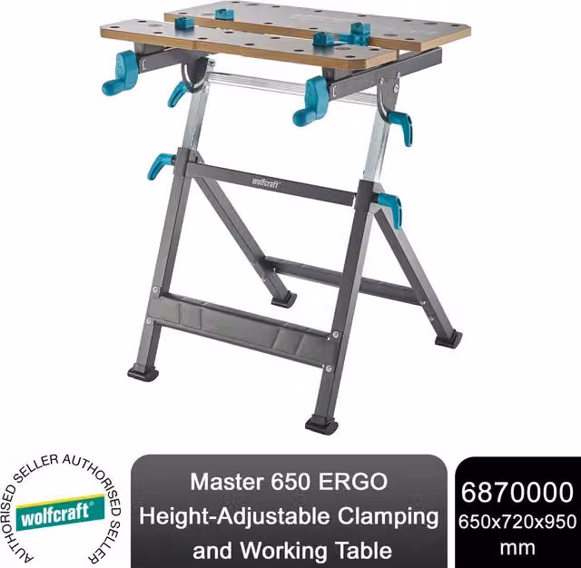Wolfcraft MASTER 650 ERGO Height Adjustable Clamping and Working Table, Grey