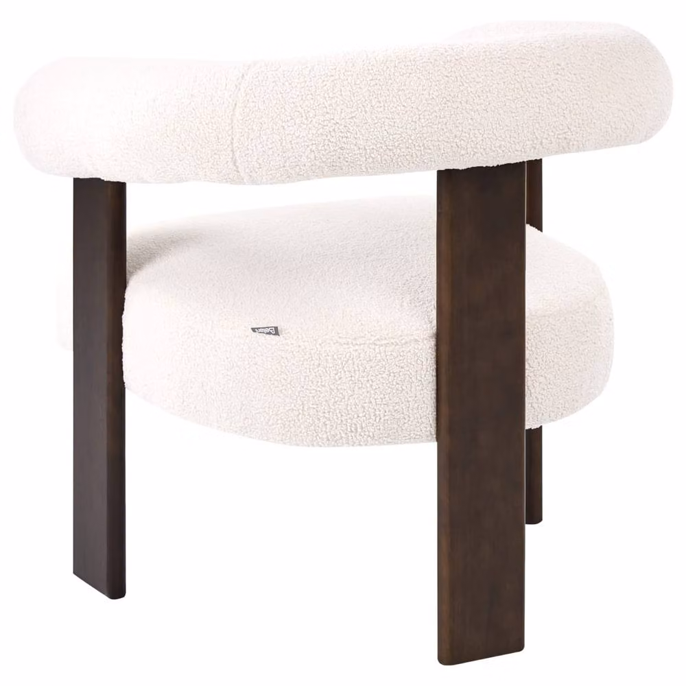 Wyld and Coco Off-White Bouclé Armchair with Brown Rubberwood Legs and Retro Design – 3