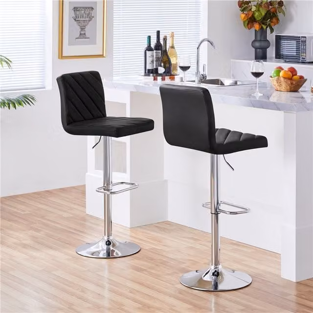 Yaheetech Set of 2 Adjustable Modern Bar Stools in Black Synthetic Leather with Metal Frame