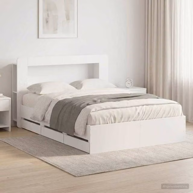 Berkfield Home Modern Bed Frame with Storage Drawers in White, Engineered Wood, 150 x 200 cm