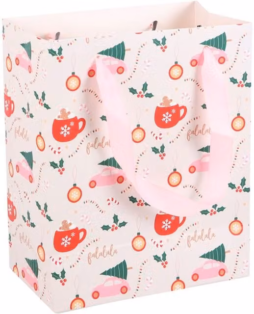 KDMK Christmas Print Paper Gift Bag in Multicolour and Pink