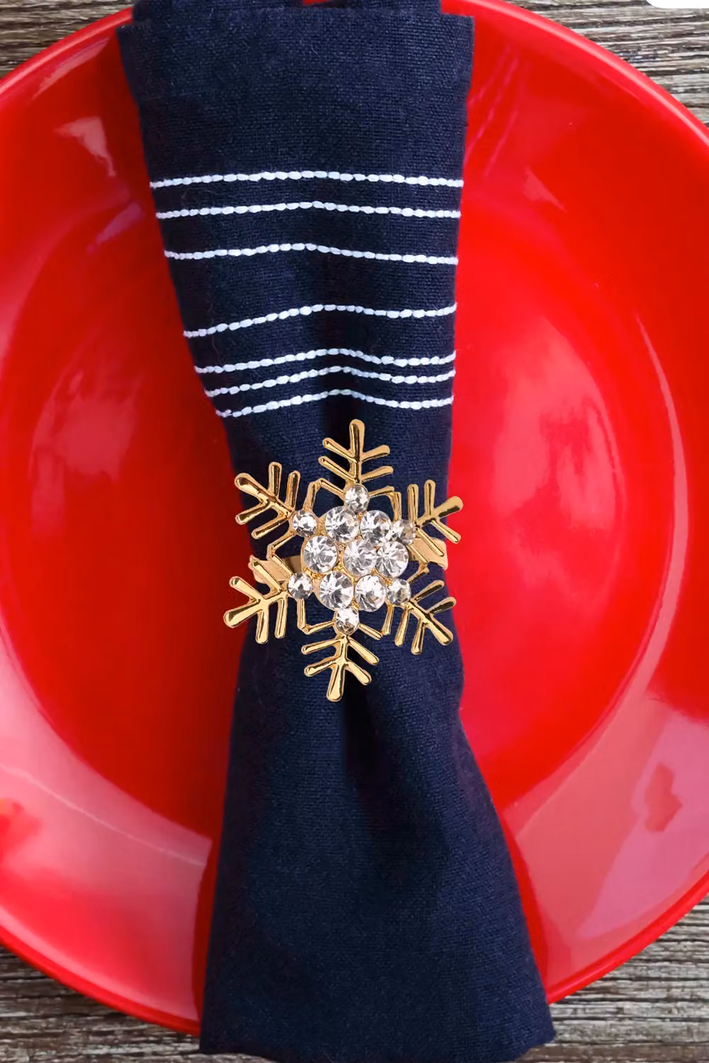 Neel Blue Gold Snowflakes Napkin Rings with Diamante Rhinestones, 6-Piece Set – 4