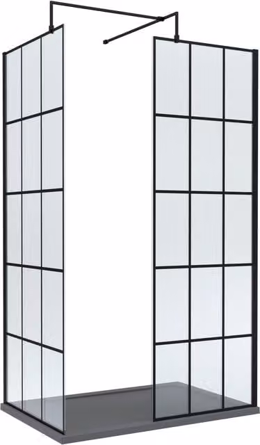 Balterley 8mm Glass Walk-In Wetroom Screen and Tray Set, Black and Grey, W: 1200 mm, D: 900 mm