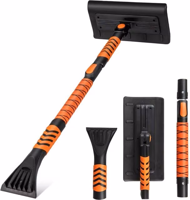 Gymax 2 in 1 Extendable Snow Shovel and Car Windshield Ice Scraper, Orange
