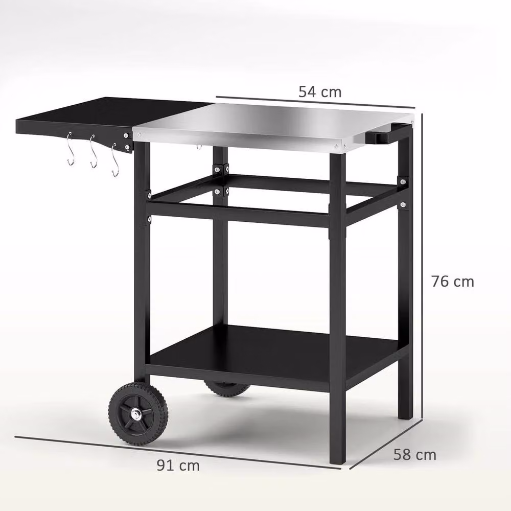 EONLION Black Metal BBQ Trolley with Foldable Side Table, W/D/H: 100 x 58 x 76 cm – 2