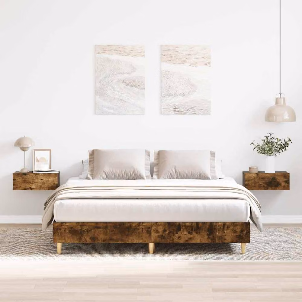 Berkfield Home Smoked Oak Bed Frame in Brown, Engineered Wood, W/D/H: 140 x 200 cm – 2