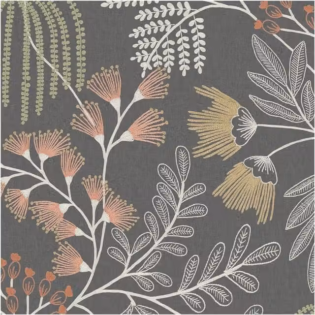 Superfresco Easy Richmond Noir Black Botanical Floral Wallpaper, Width: 52 cm