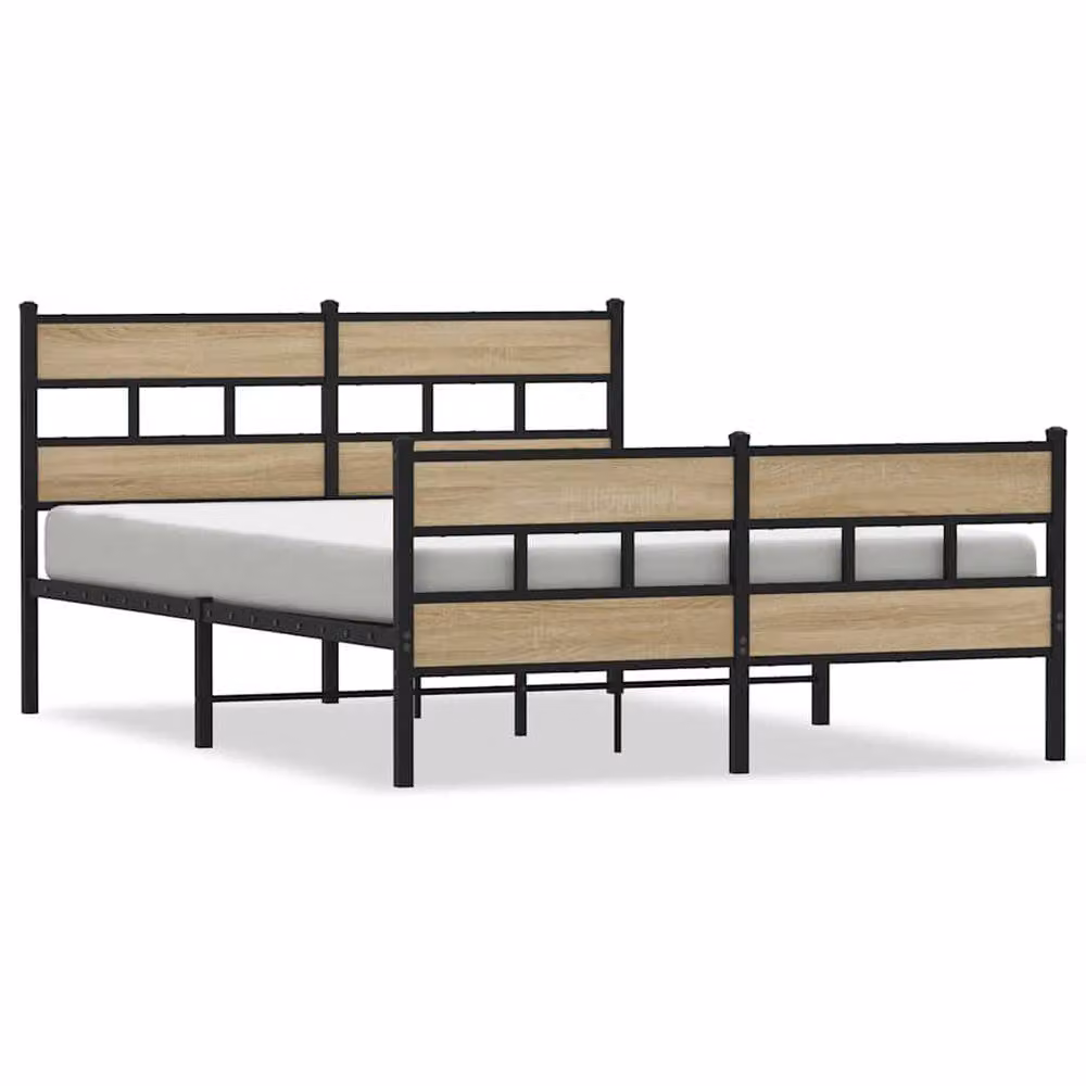 Berkfield Home Metal Bed Frame in Sonoma Oak Natural, W: 135 cm, L: 190 cm – 2