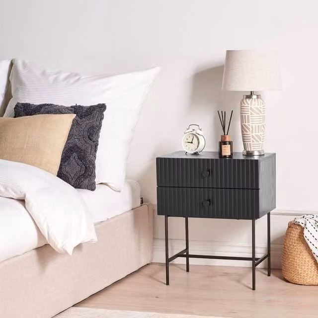 Wyld and Coco 2-Drawer Bedside Table in Black MDF – 1