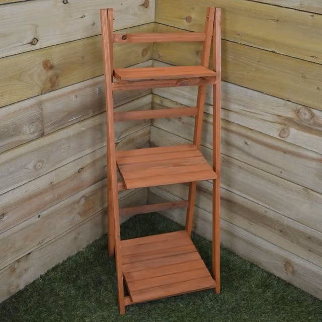 Samuel Alexander 3 Tier Wooden Garden Planter Shelf Display for Plants and Herbs, Brown – 1
