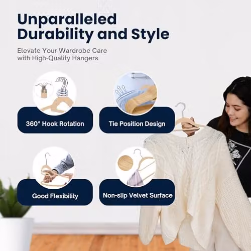 Sasha Morel 20 Pack Non-Slip Velvet Coat Hangers with Tie Organiser and Swivel Hooks in Taupe – 5