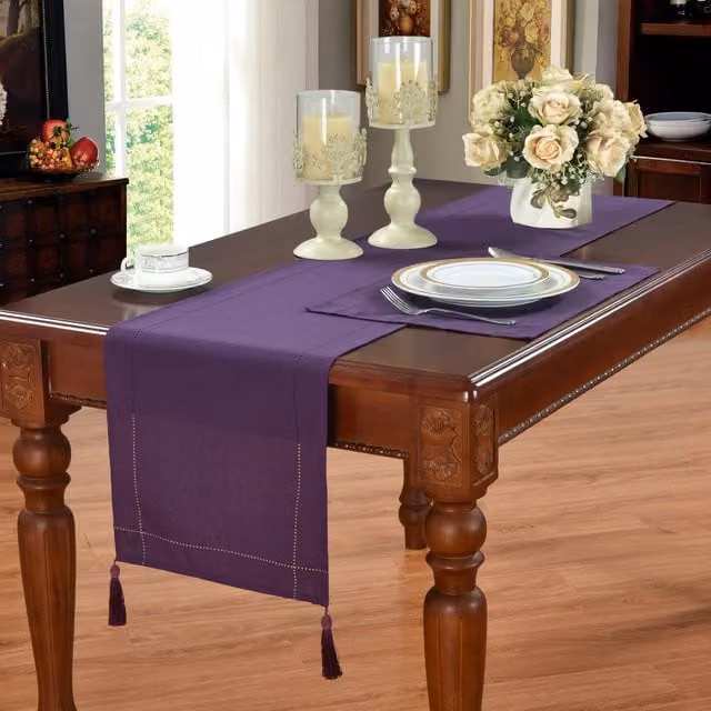 Kitchenwise Purple Linen Look Slubbed Rectangular Tablecloth