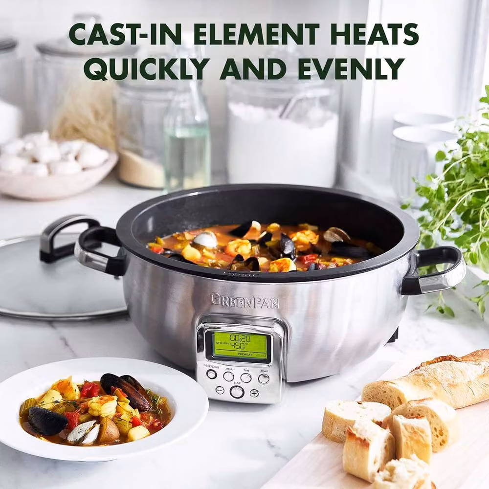 GreenPan Elite Omnicooker in Silver with 5.6L Capacity and Ceramic Non-Stick Coating – 3