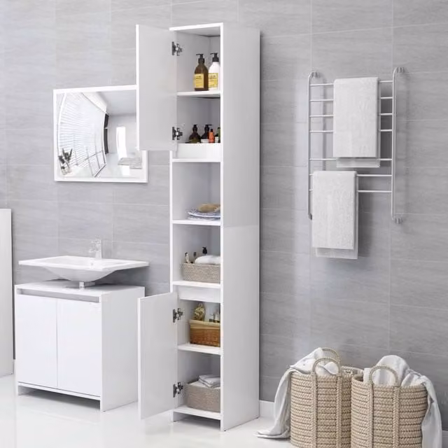 Berkfield Home White Bathroom Cabinet with Hinged Doors and Internal Shelves W/D/H: 30 x 30 x 183.5 cm – 1