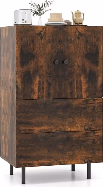 COSTWAY Industrial 2-Door Buffet Cabinet Sideboard in Brown Metal