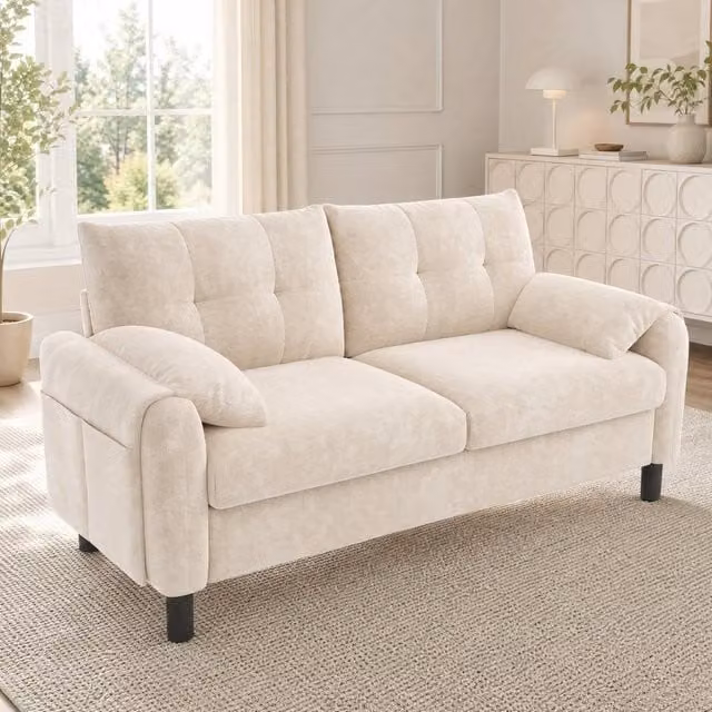 STILVORA 2-Seater Modern Upholstered Sofa in Beige Fabric, W: 158 cm, H: 80 cm, D: 88.5 cm – 1
