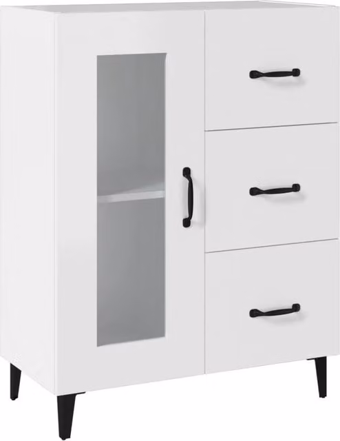 Berkfield Home Modern White Sideboard with Glass, W/D/H: 69.5 x 34 x 90 cm
