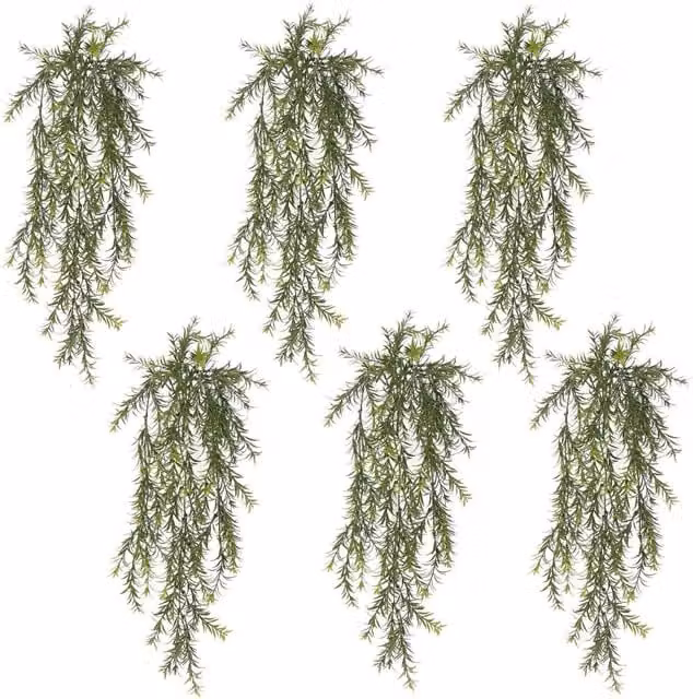 Multipack of 6 Green Artificial Hanging Spider Ferns, UV and Fire Resistant, Height: 78 cm