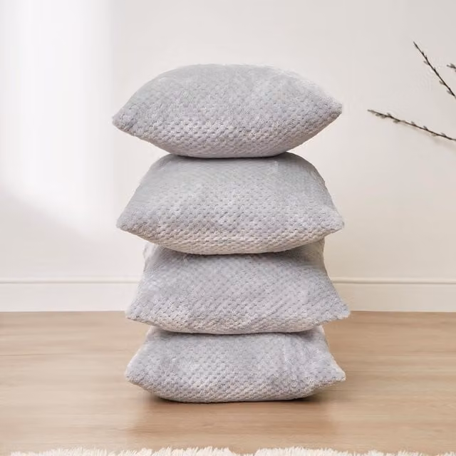 Brentfords Pack of 4 Silver Grey Waffle Fleece Square Cushion Covers