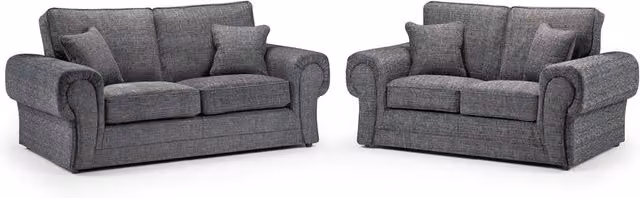 Wilcot Lisbon Grey Fabric 3 Seater and 2 Seater Sofa Set with Scatter Cushions