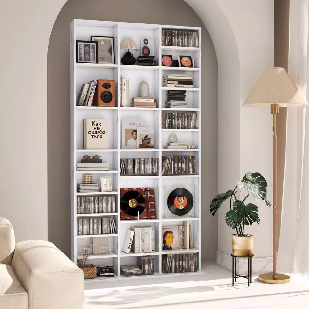 FORGEVIO White MDF DVD and CD Media Storage Rack with Back Panel – 4