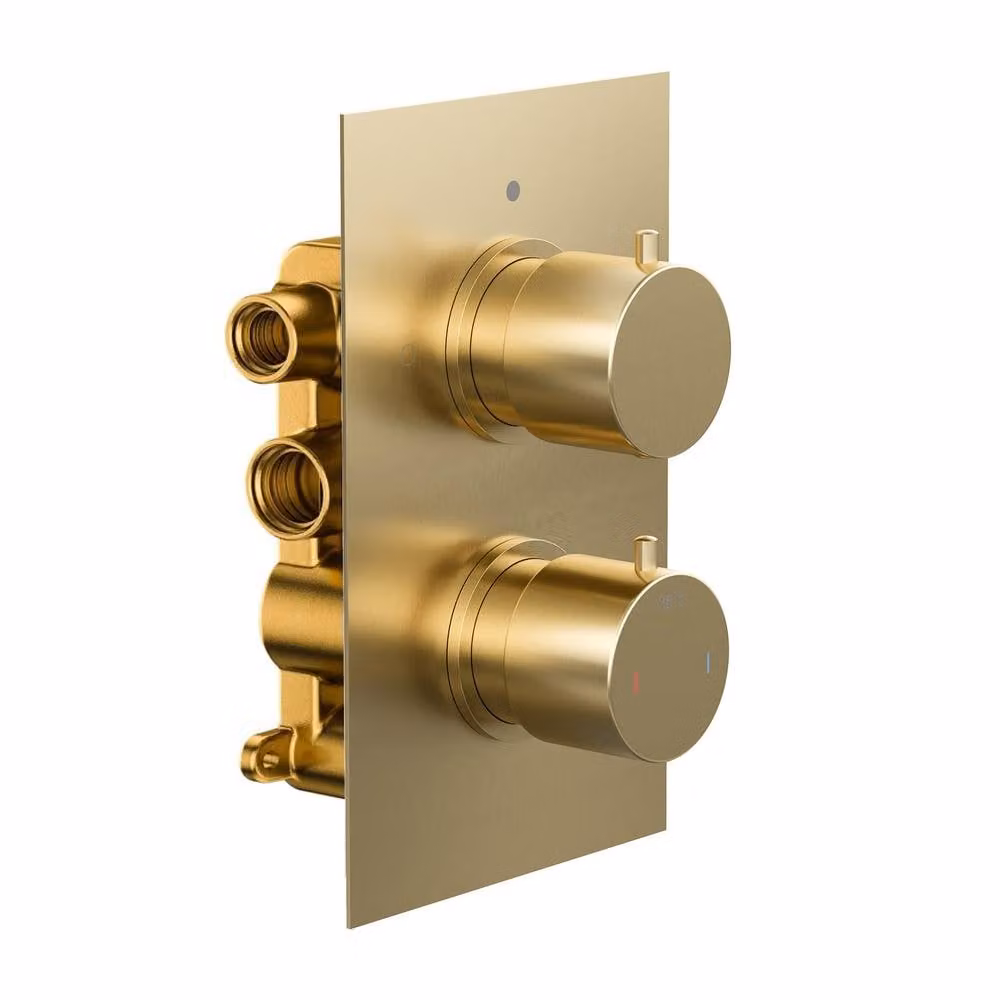 Nes Home Brushed Brass Gold 2 Dial 2 Outlet Concealed Thermostatic Shower Valve W: 29.6 cm, H: 23.0 cm, D: 29.6 cm – 2