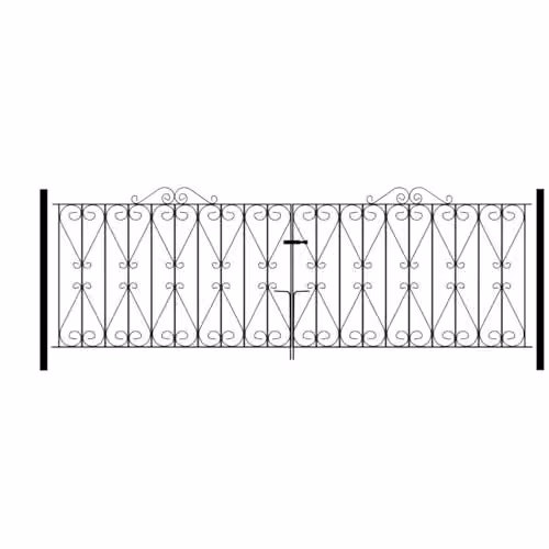 Burbage Iron Craft Regent Scroll Double Swing Driveway Gate in Black Galvanised Steel, W: 274.3 cm, H: 91.4 cm