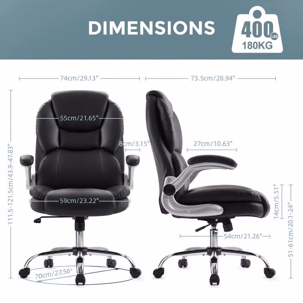 FORGEVIO Black Executive Office Chair with Headrest and Adjustable Armrests in Synthetic Leather – 2