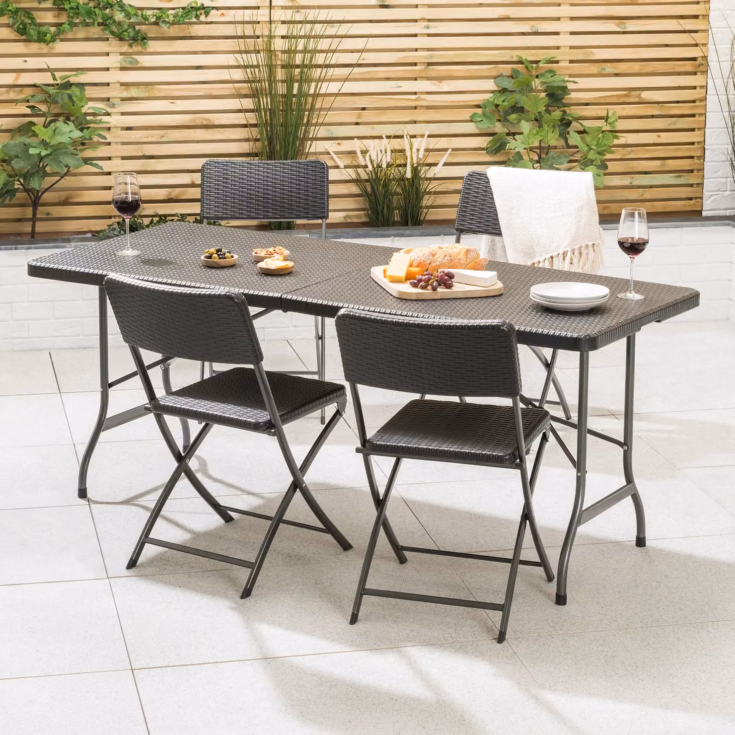 Christow 4 Seater Rattan Effect Garden Dining Set with Rectangular Table and Chairs in Grey and Multicolour – 2