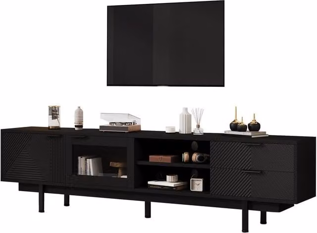 BTM Minimalist Black Matt TV Cabinet with Two Doors and Two Drawers W: 200 cm, D: 40 cm, H: 50.5 cm – 1