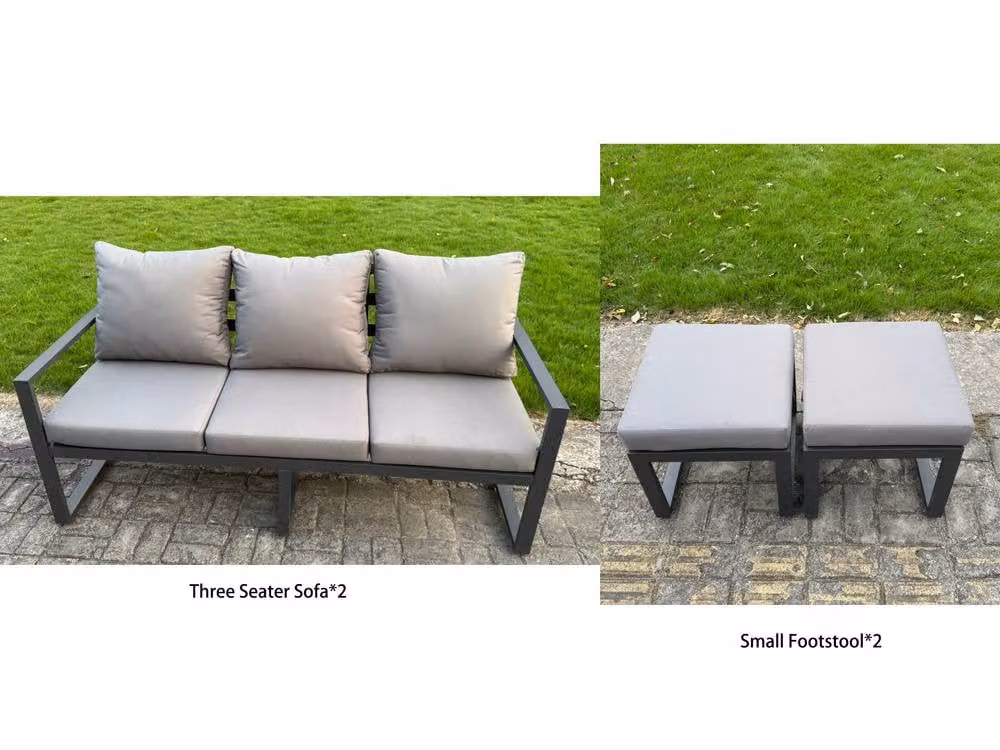 Fimous 5-Piece Powder Coated Aluminium Outdoor Sofa Set in Dark Grey with Upholstered Cushions, Lifting Coffee Table and Ottomans – 2