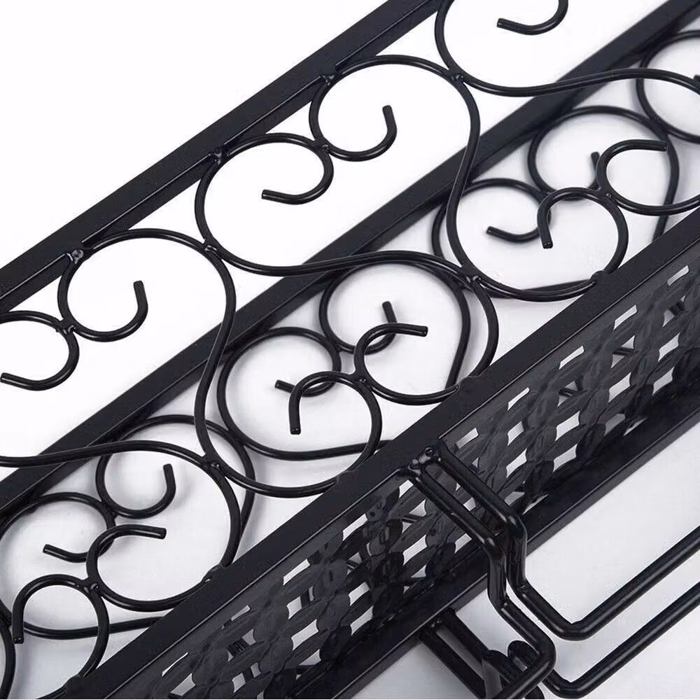 VOGREX Matt Black Metal Wall Mounted Wine Glass and Bottle Storage Rack – 3