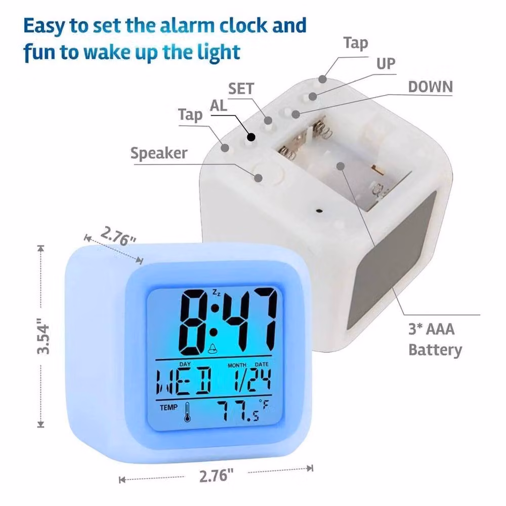 NESTLUNE 7 Colour LED Wake Up Alarm Clock Digital Night Light in White – 2