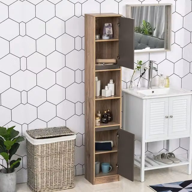 HOMCOM Retro Freestanding Storage Cabinet with 2 Cupboard Compartments in Grey and Oak Brown